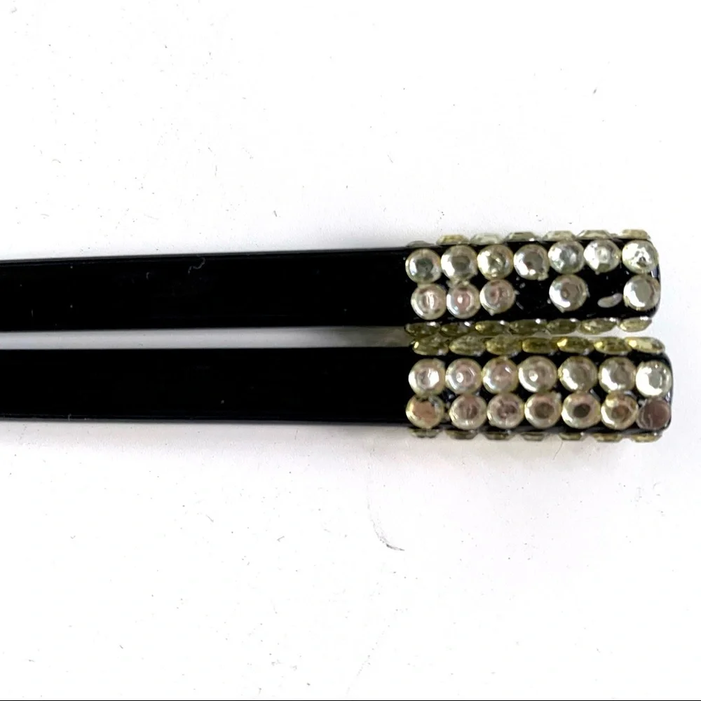 Black Hair Chopsticks Rhinestones Gems Y2K Updo Whimsigoth Fairy Punk Wedding